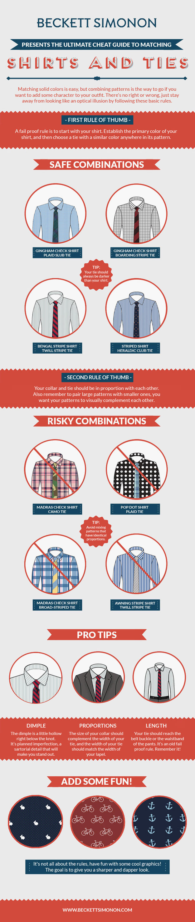 Before you throw on that shirt with that tie, STOP! And take a look at these helpful color and pattern combos.