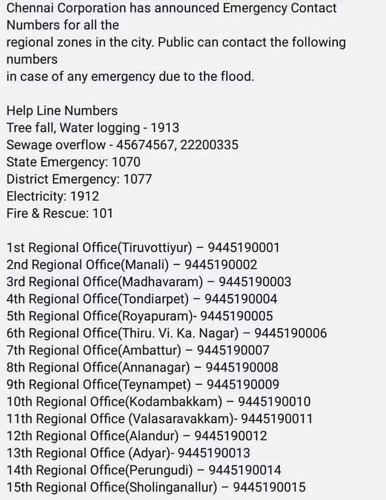 Chennai Emergency Numbers